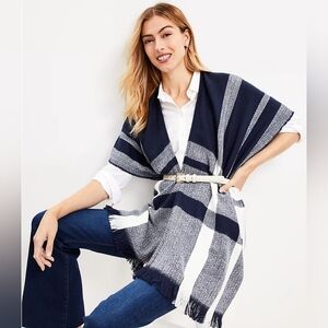 NEW Ann Taylor Loft Blue Ivory Chevron Sweater Wrap XS/S